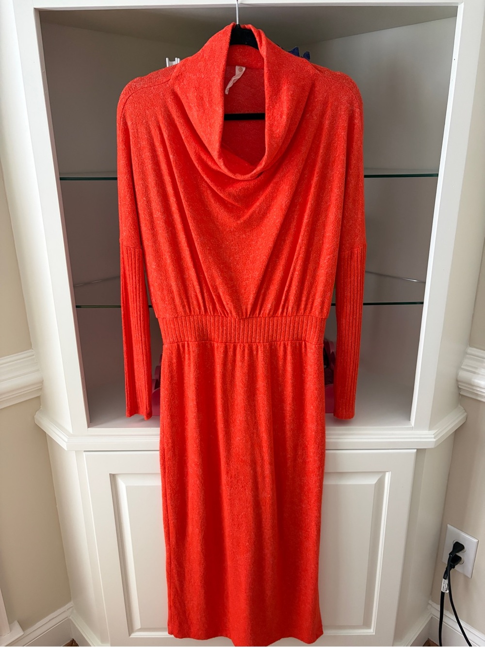 Women’s Orange Cowl Neck Long Sleeve Dress